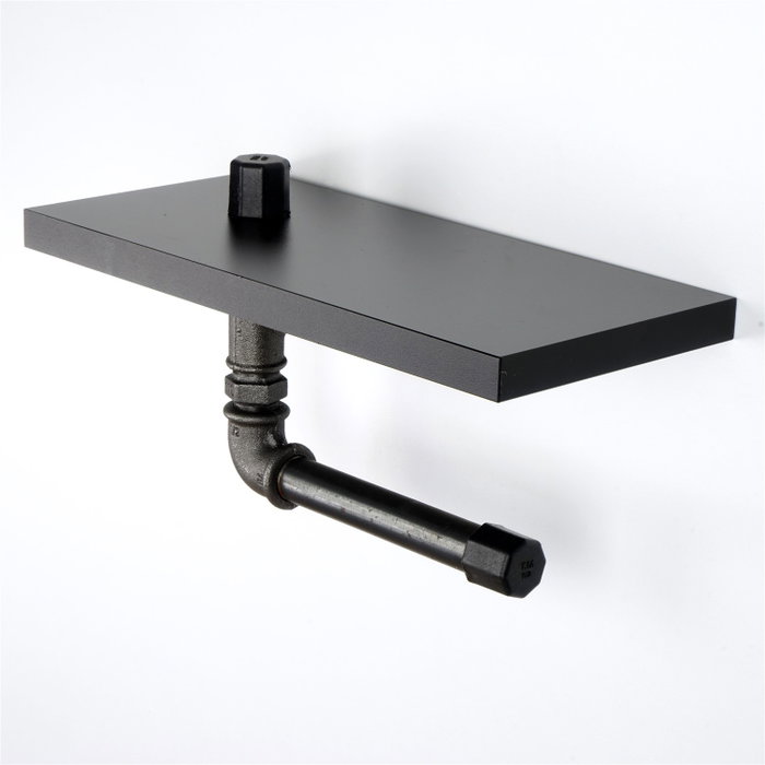 Hanah Home Boruraf239 Portarrollos de Papel Higiénico MDF Negro y Plata Montaje en Pared 30x12x23 cm